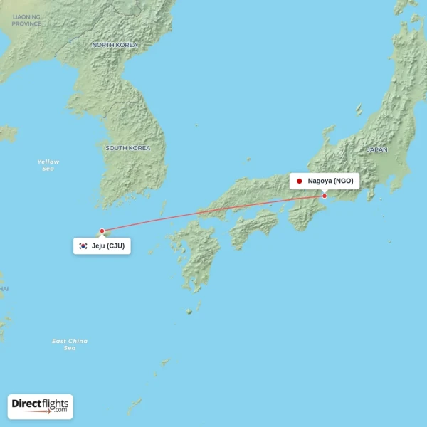 Jeju - Nagoya direct flight map