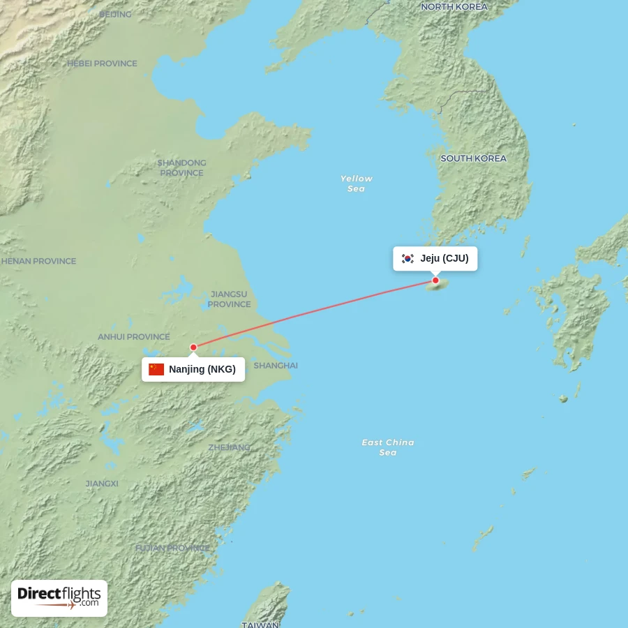 CJU - NKG route map