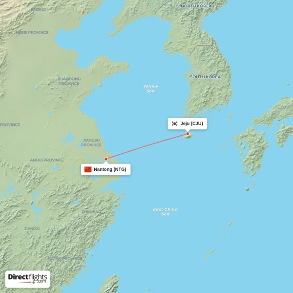 Jeju - Nantong direct flight map