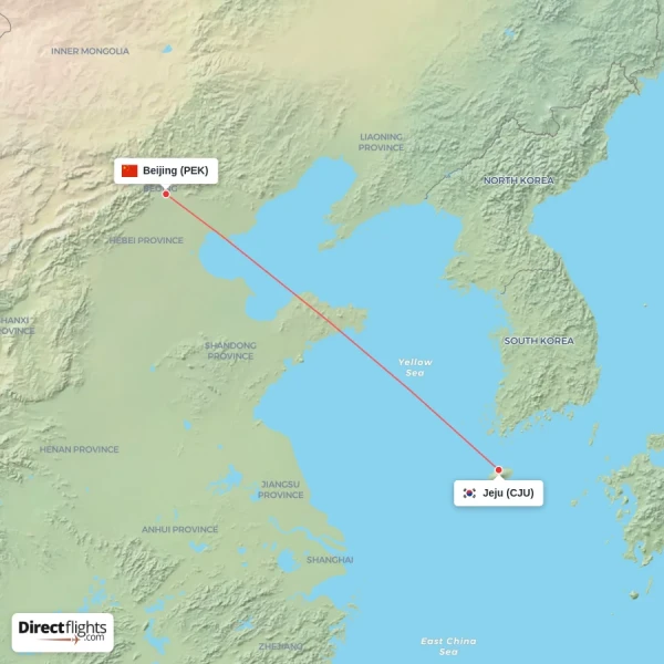 Jeju - Beijing direct flight map