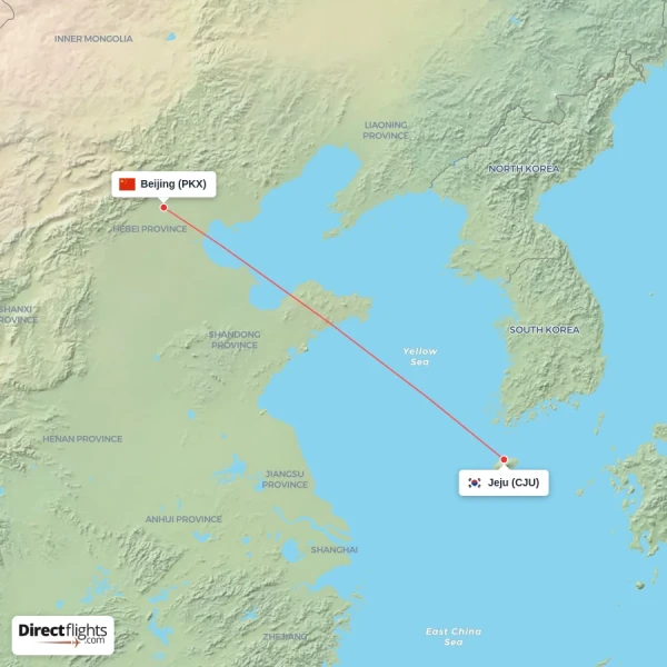 Jeju - Beijing direct flight map