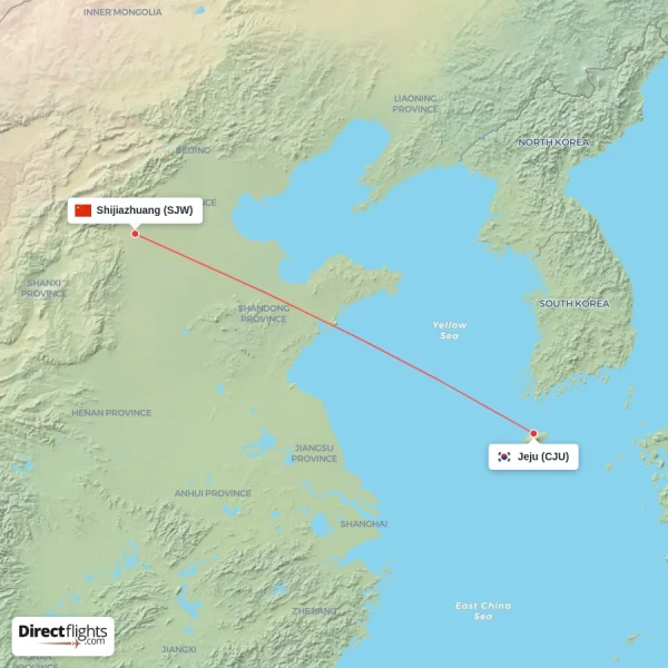 Jeju - Shijiazhuang direct flight map