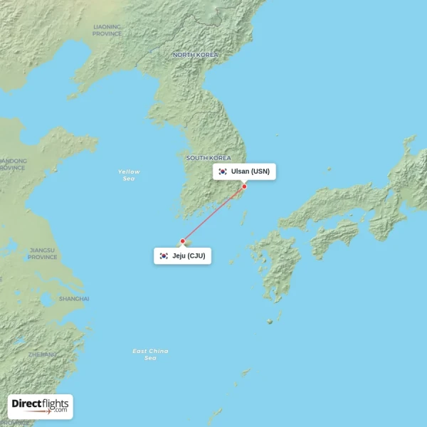 Jeju - Ulsan direct flight map