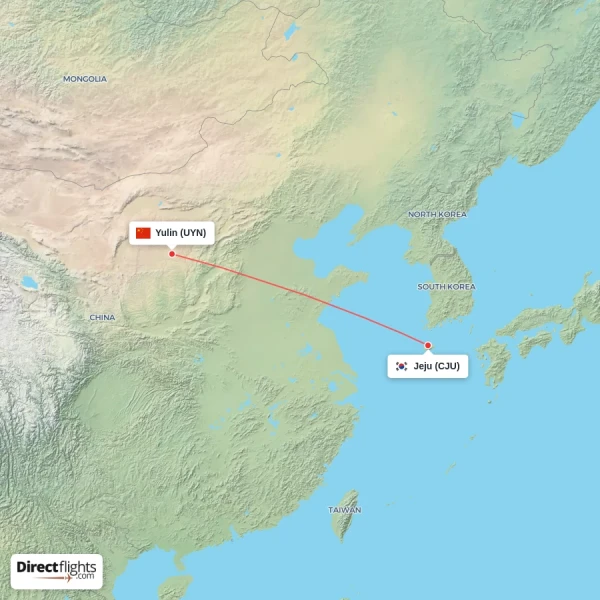 Jeju - Yulin direct flight map