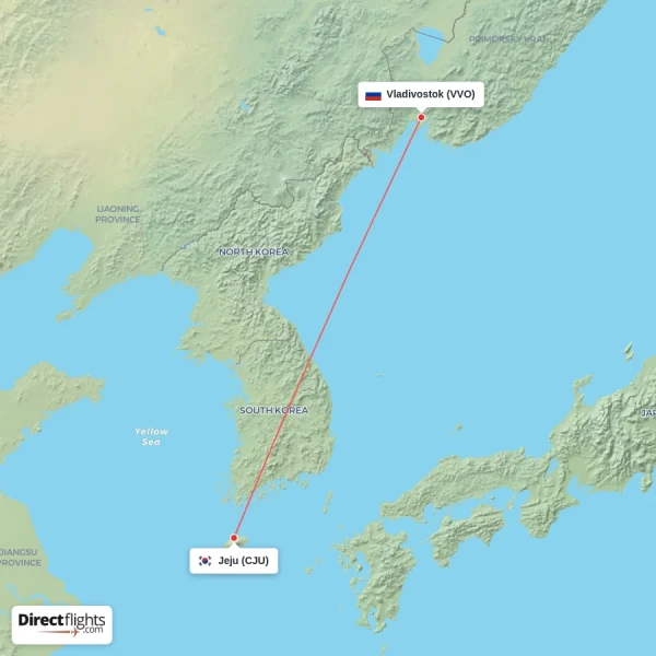 Jeju - Vladivostok direct flight map