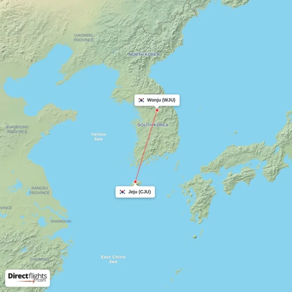 Jeju - Wonju direct flight map