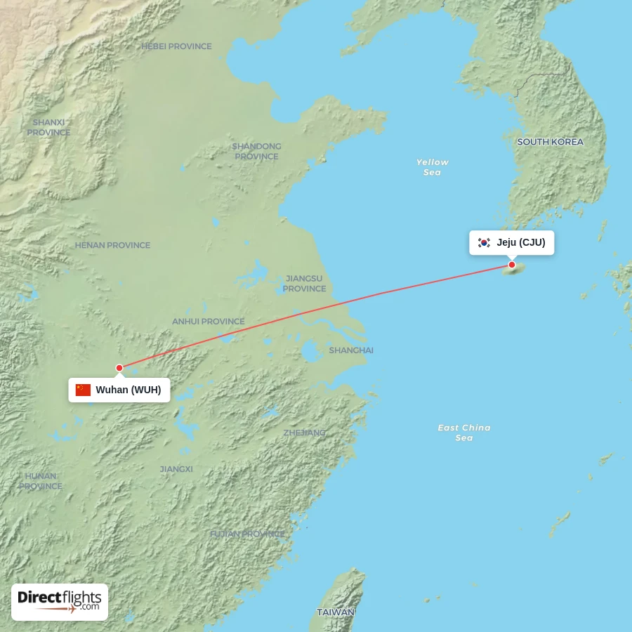 CJU - WUH route map