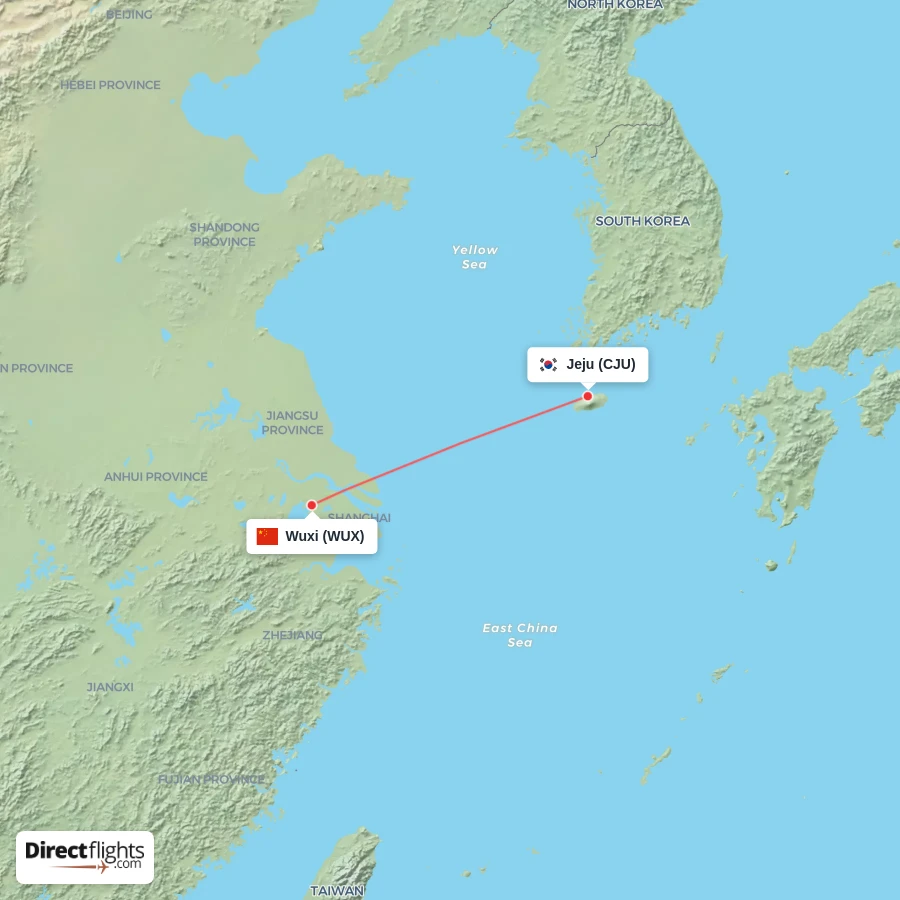 CJU - WUX route map