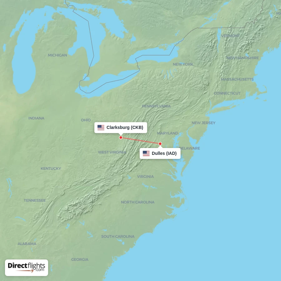 CKB - IAD route map