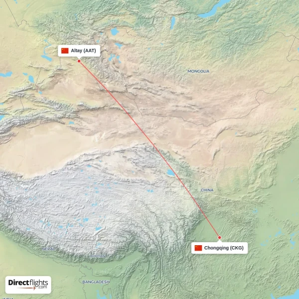 Chongqing - Altay direct flight map
