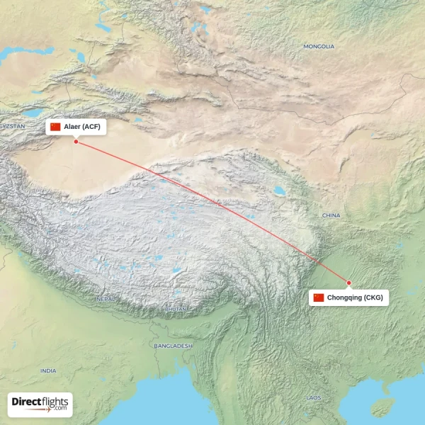 Chongqing - Alaer direct flight map