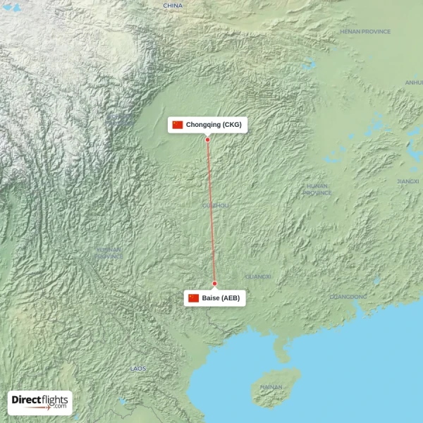 Chongqing - Baise direct flight map