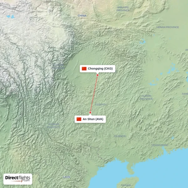 Chongqing - An Shun direct flight map