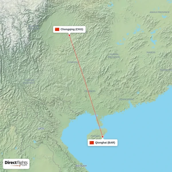 Chongqing - Qionghai direct flight map
