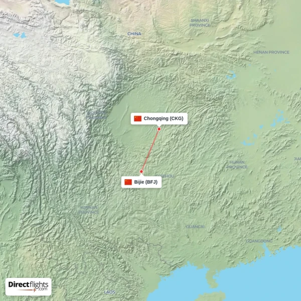 Chongqing - Bijie direct flight map