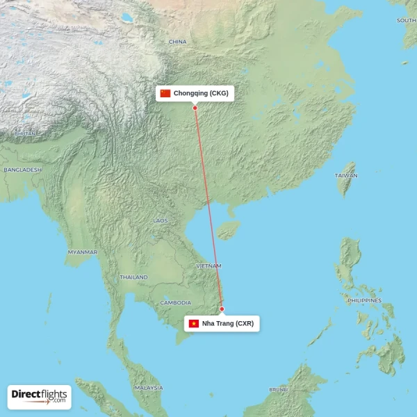 Chongqing - Nha Trang direct flight map