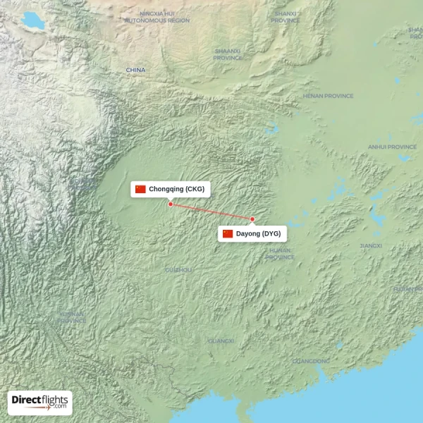 Chongqing - Dayong direct flight map