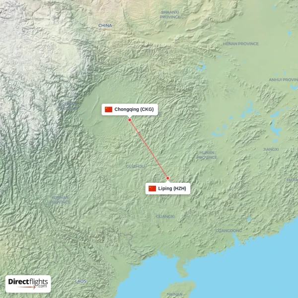 Chongqing - Liping direct flight map