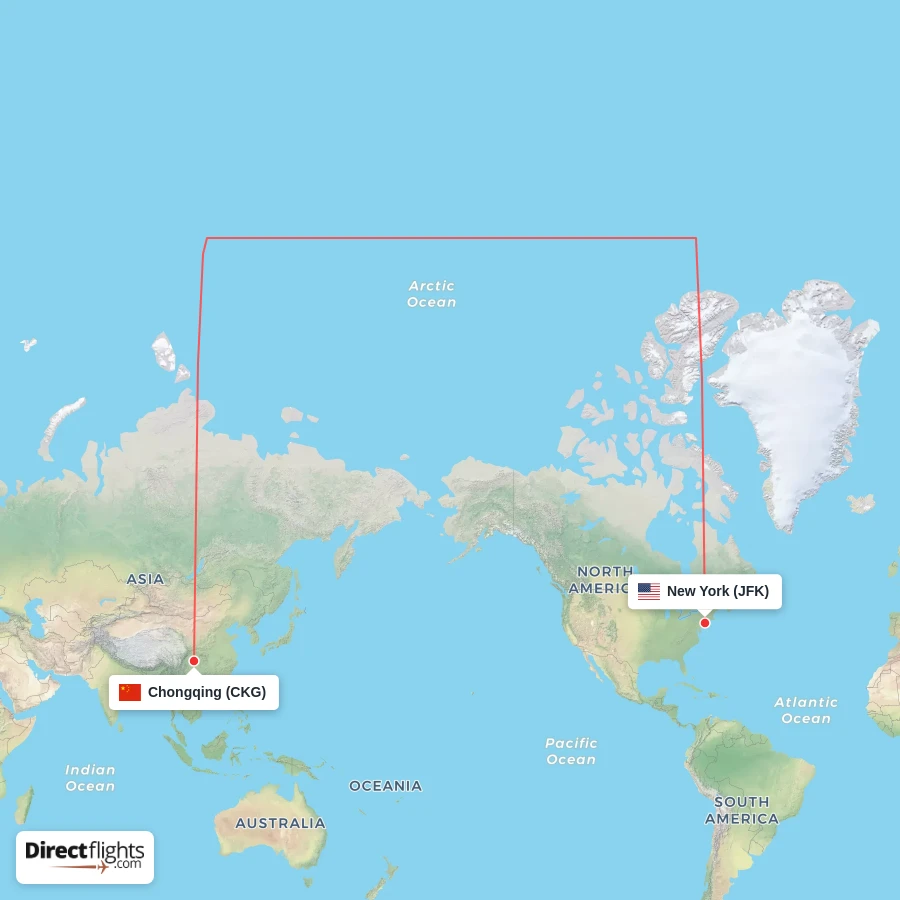 CKG - JFK route map