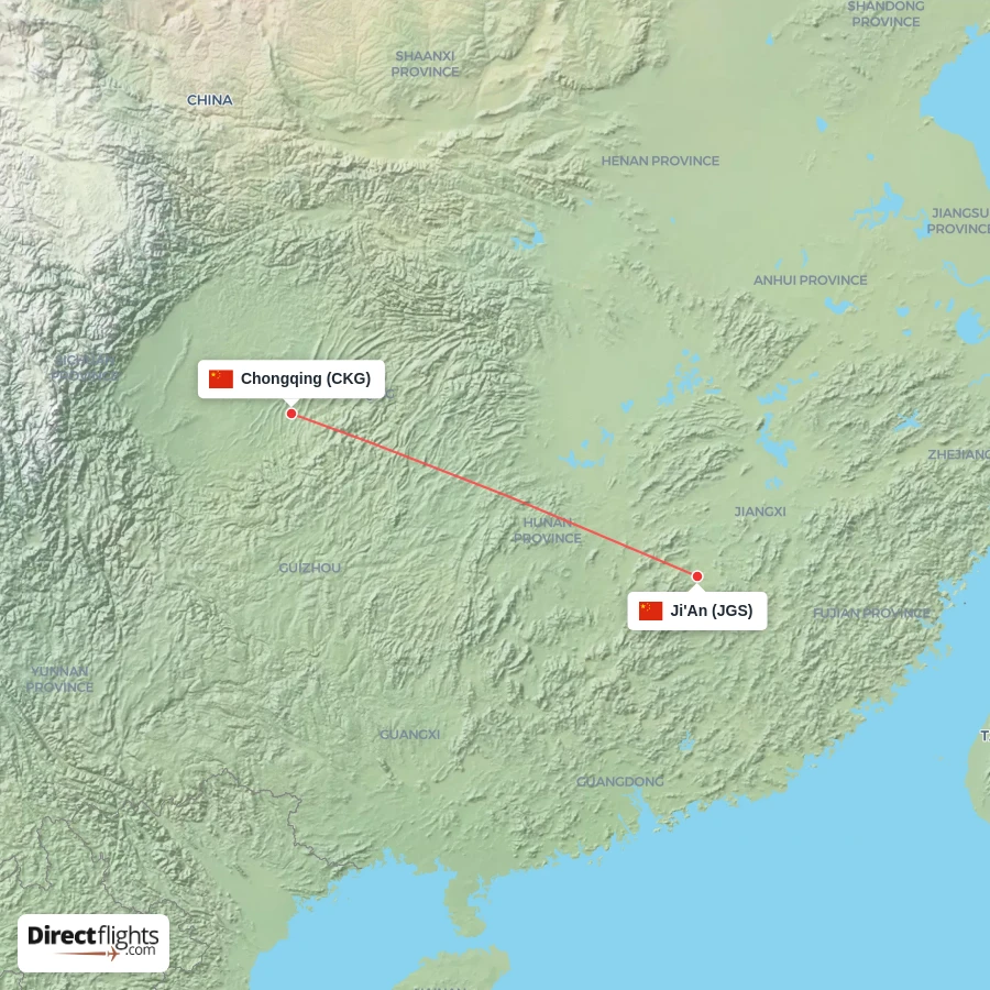 CKG - JGS route map