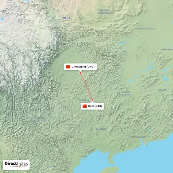 Chongqing - Kaili direct flight map