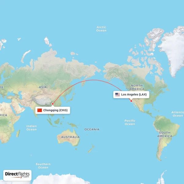 Chongqing - Los Angeles direct flight map
