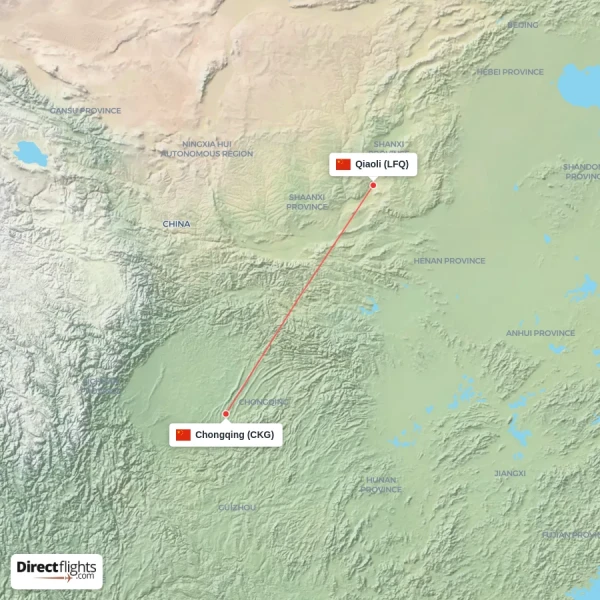 Chongqing - Qiaoli direct flight map