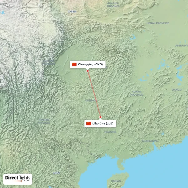 Chongqing - Libo City direct flight map