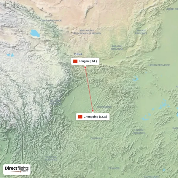 Chongqing - Longan direct flight map