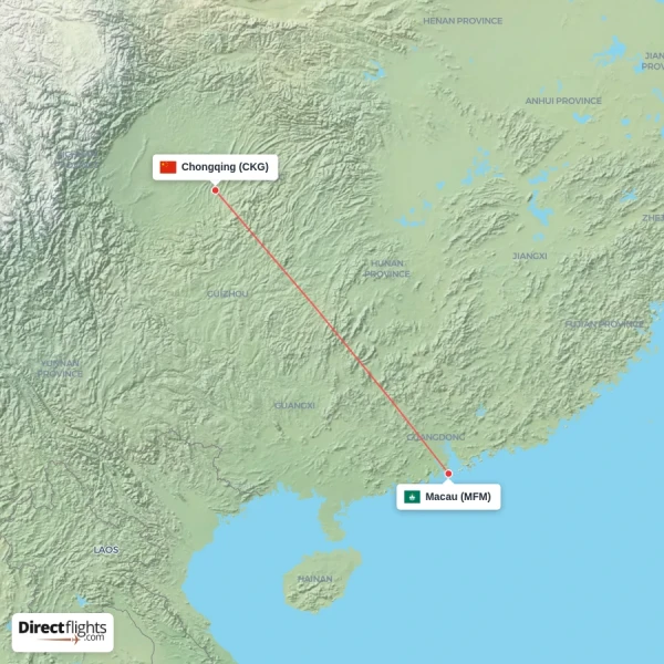 Chongqing - Macau direct flight map