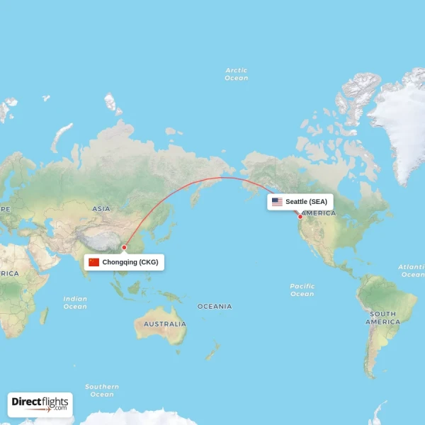 Chongqing - Seattle direct flight map