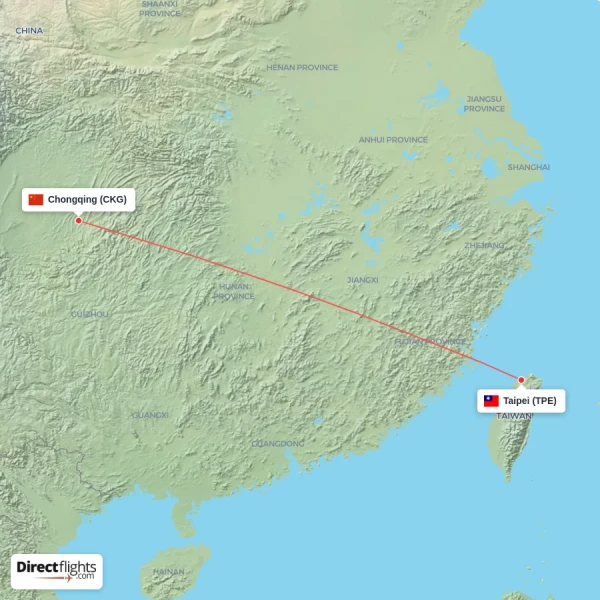 Chongqing - Taipei direct flight map