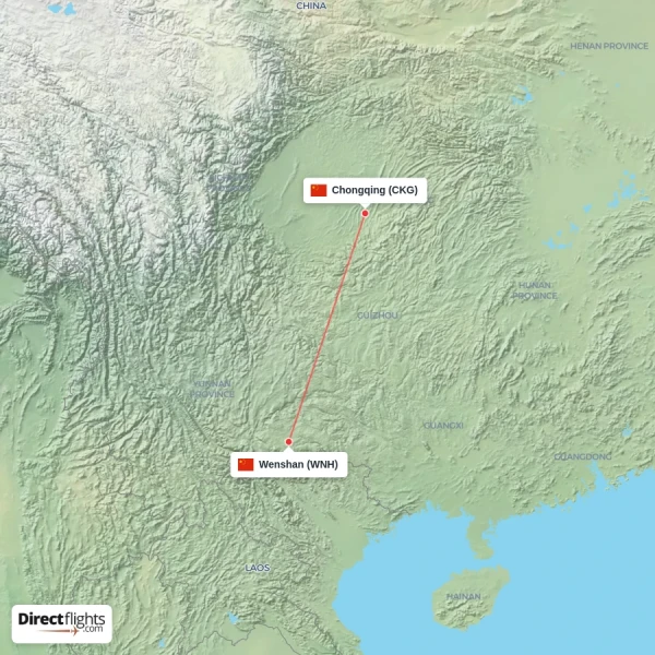 Chongqing - Wenshan direct flight map