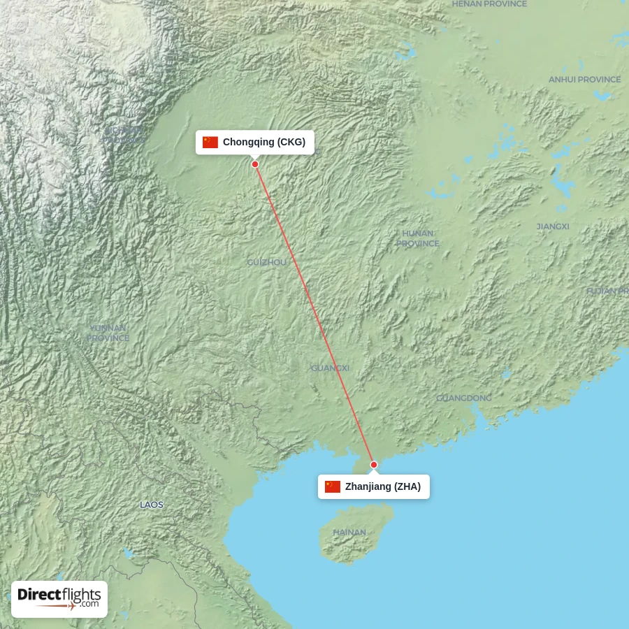 CKG - ZHA route map