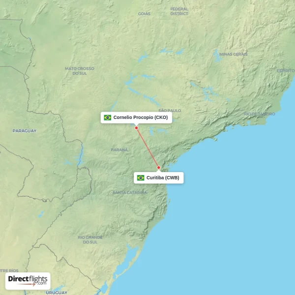 Cornelio Procopio - Curitiba direct flight map