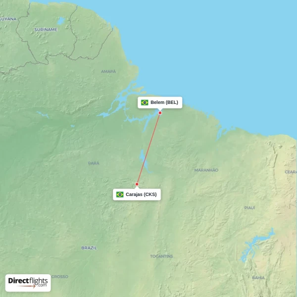 Carajas - Belem direct flight map