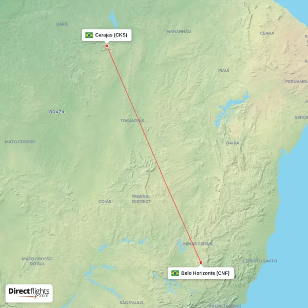 Carajas - Belo Horizonte direct flight map