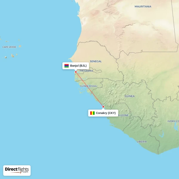 Conakry - Banjul direct flight map