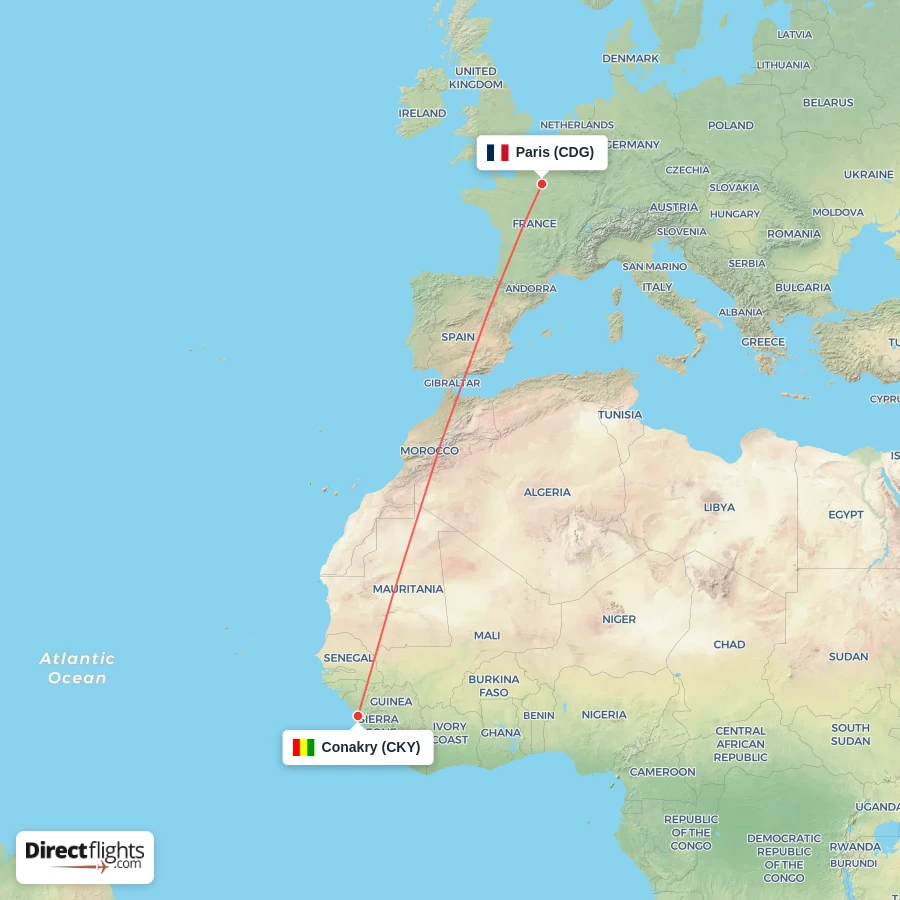 CKY - CDG route map