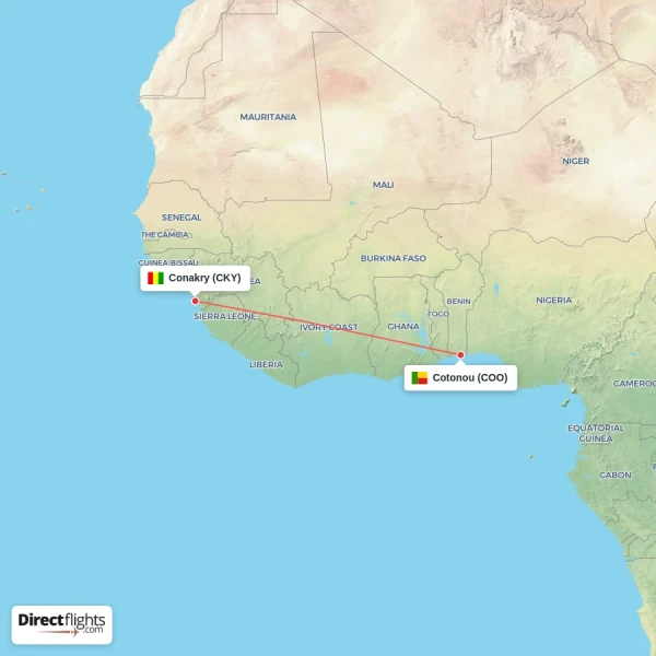 Conakry - Cotonou direct flight map