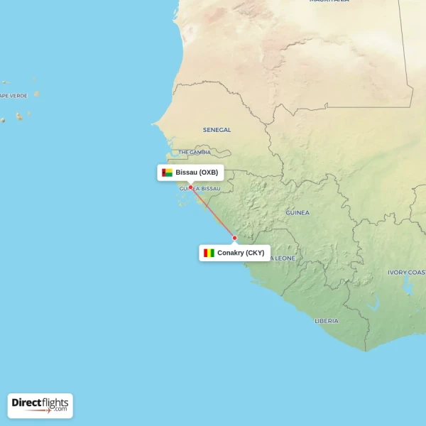 Conakry - Bissau direct flight map