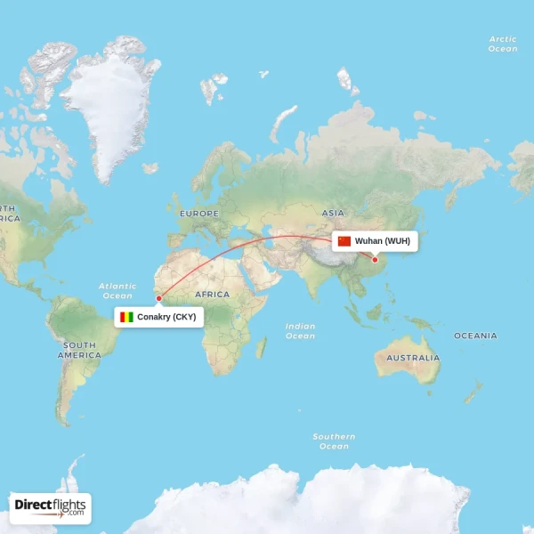 Conakry - Wuhan direct flight map