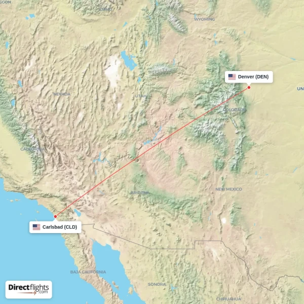 Carlsbad - Denver direct flight map