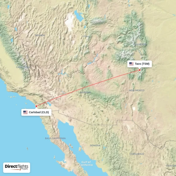 Carlsbad - Taos direct flight map