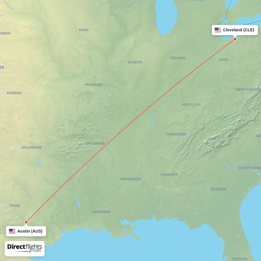CLE - AUS route map