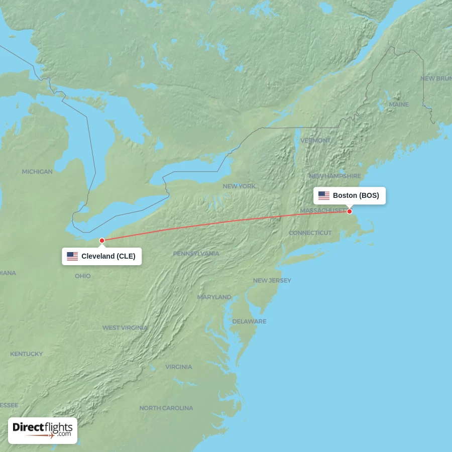CLE - BOS route map