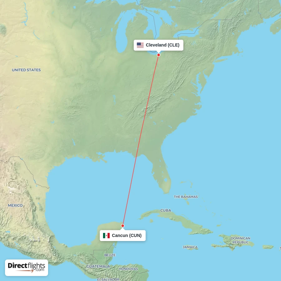 CLE - CUN route map