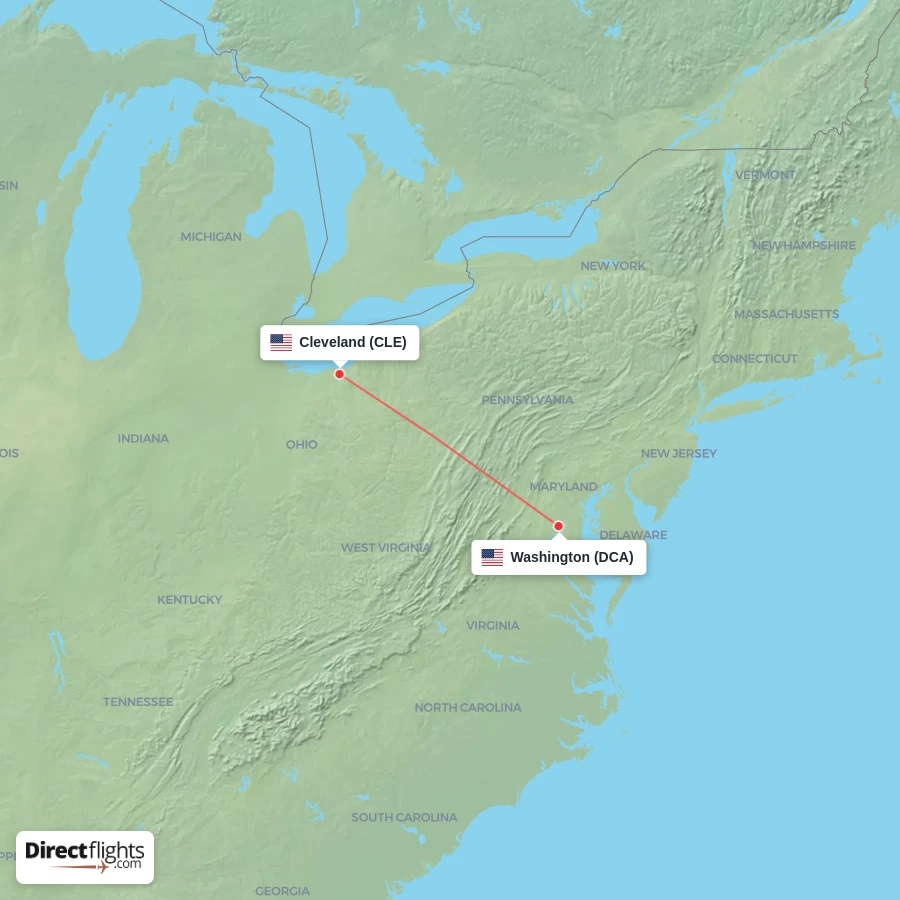 CLE - DCA route map