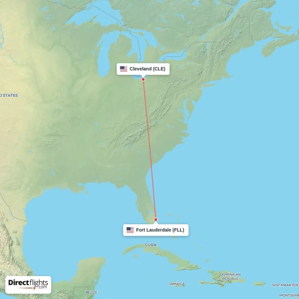 Cleveland - Fort Lauderdale direct flight map