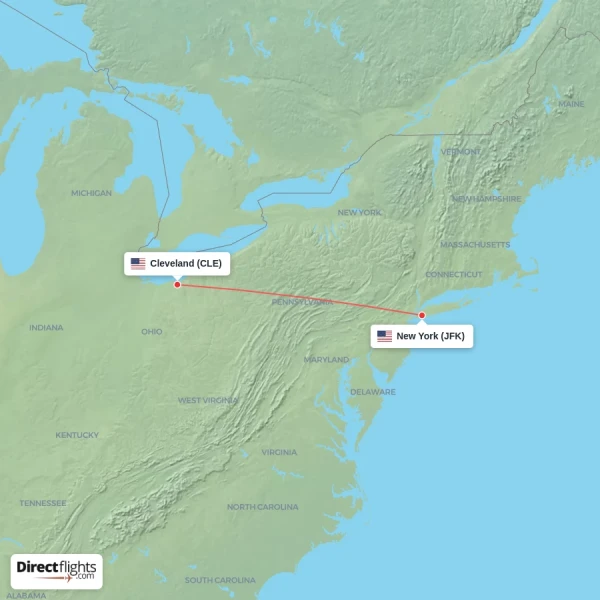 Cleveland - New York direct flight map